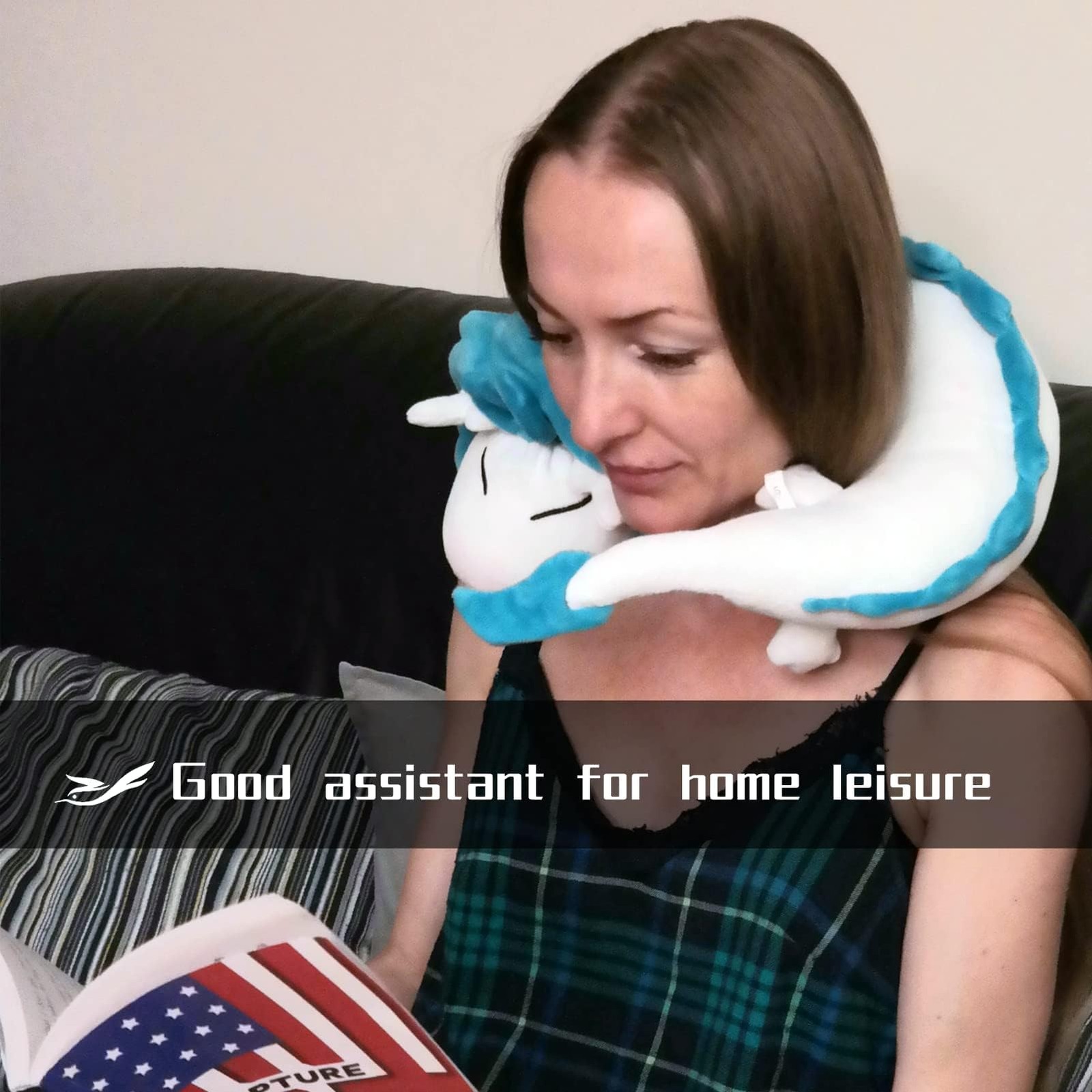 ZFBIRD Dragon Neck Pillow Soft without Sleep Mask, White