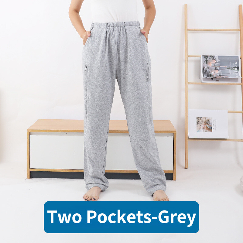 Unisex Elderly Patient Care Pant with Pocket Urine Drainage Bag Holder Loose