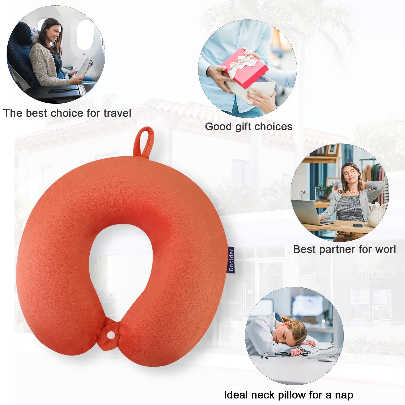 Gosider Orange Memory Foam Velvet Travel Neck Pillow for Onesize,