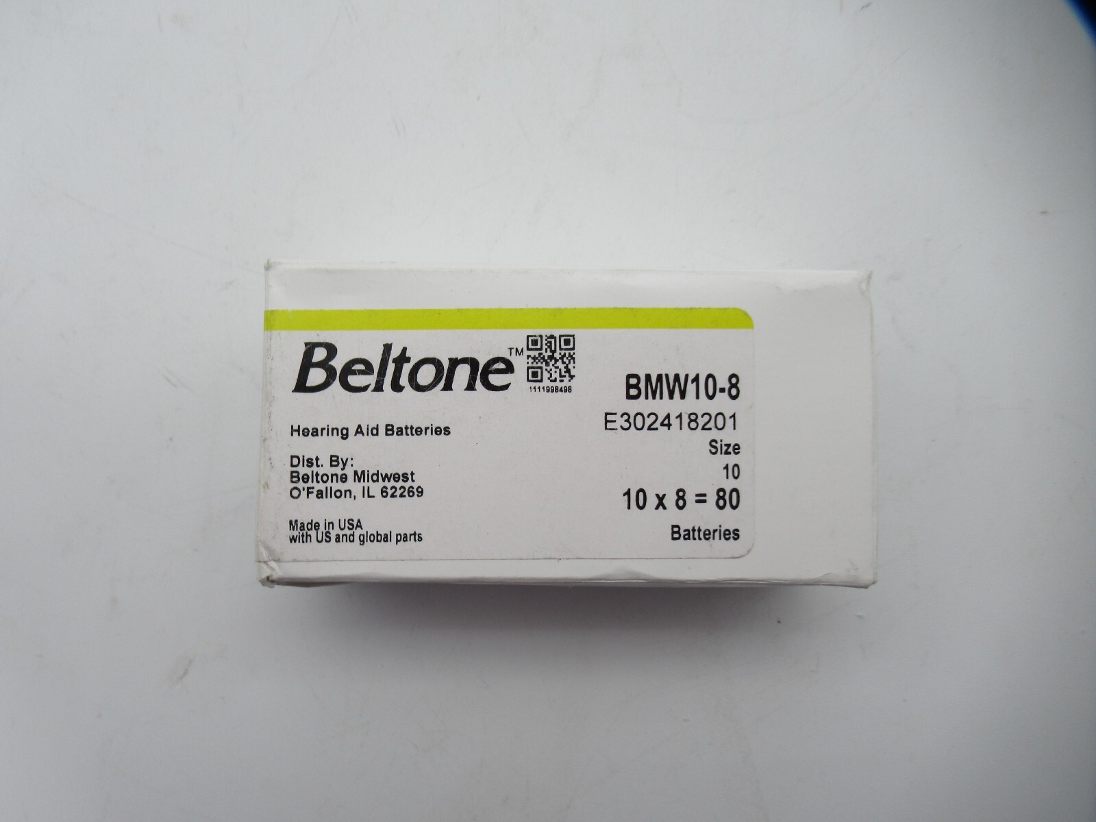 Beltone BMW10-8 Hearing Aid Batteries 80 Quantity, Size 10 Yellow **NEW**