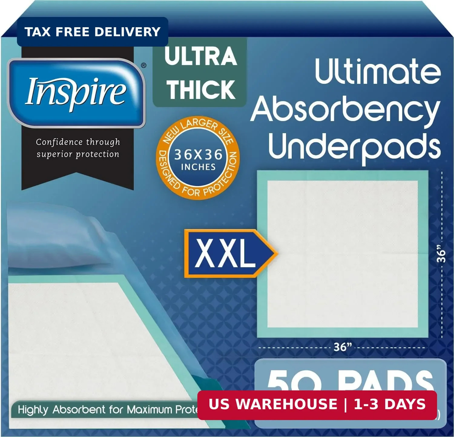 Inspire Super Absorbent Disposable Bed Pads for Chronic Incontinence Ultra Thick