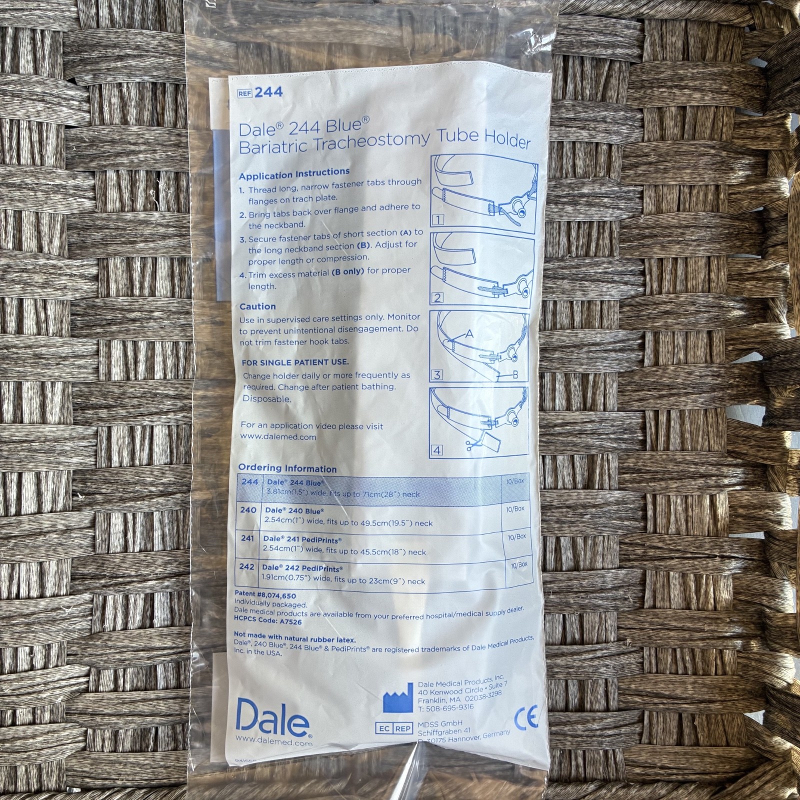 DALE 244 BLUE BARIATRIC TRACHEOSTOMY TUBE HOLDER LOT#32776 GTIN #00817612020780