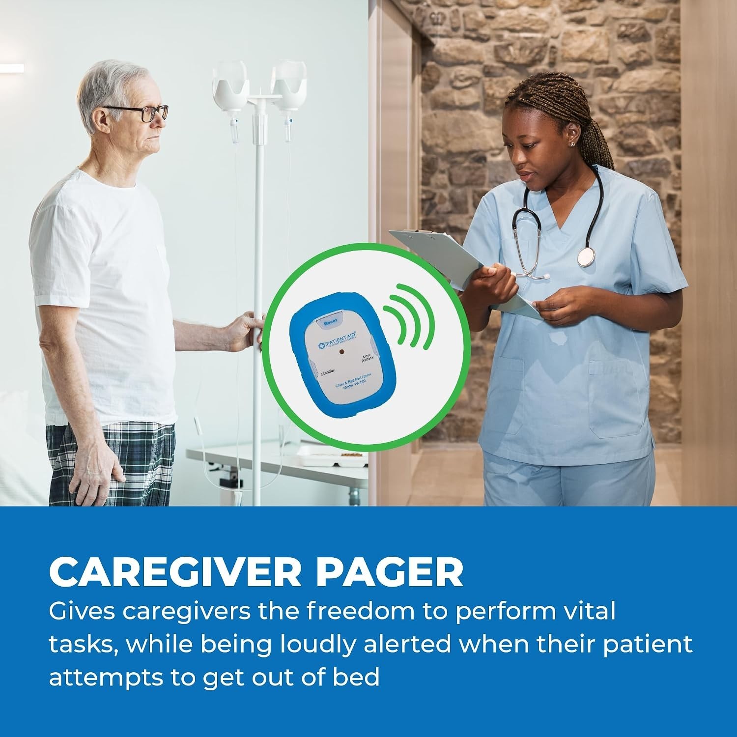 Patient Bed Alarm with 10″ x 30″ Motion Sensor Pad and Wired Device
