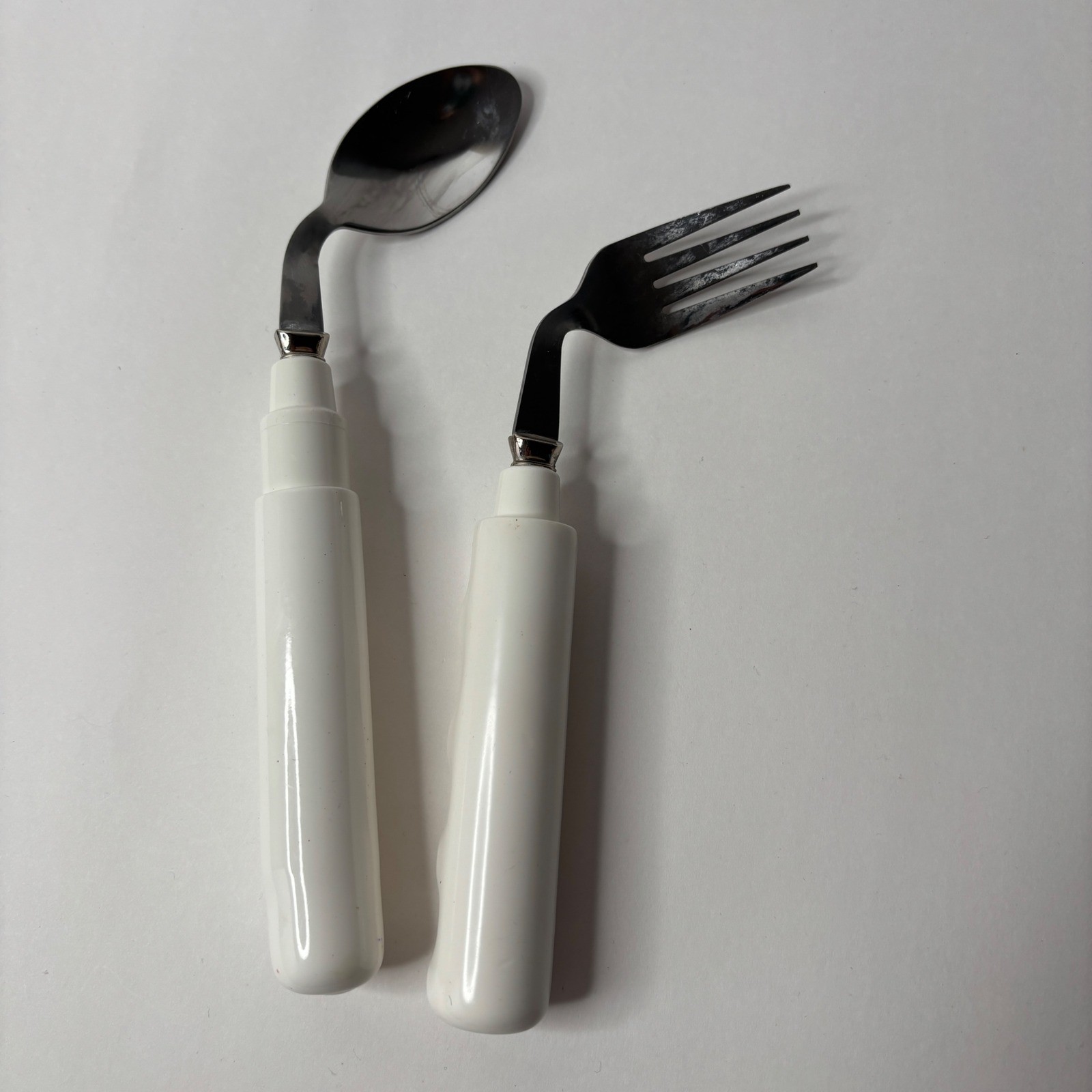 Adaptive Ergonomic Angled Fork & Spoon Set White Comfort Grip Left Handed