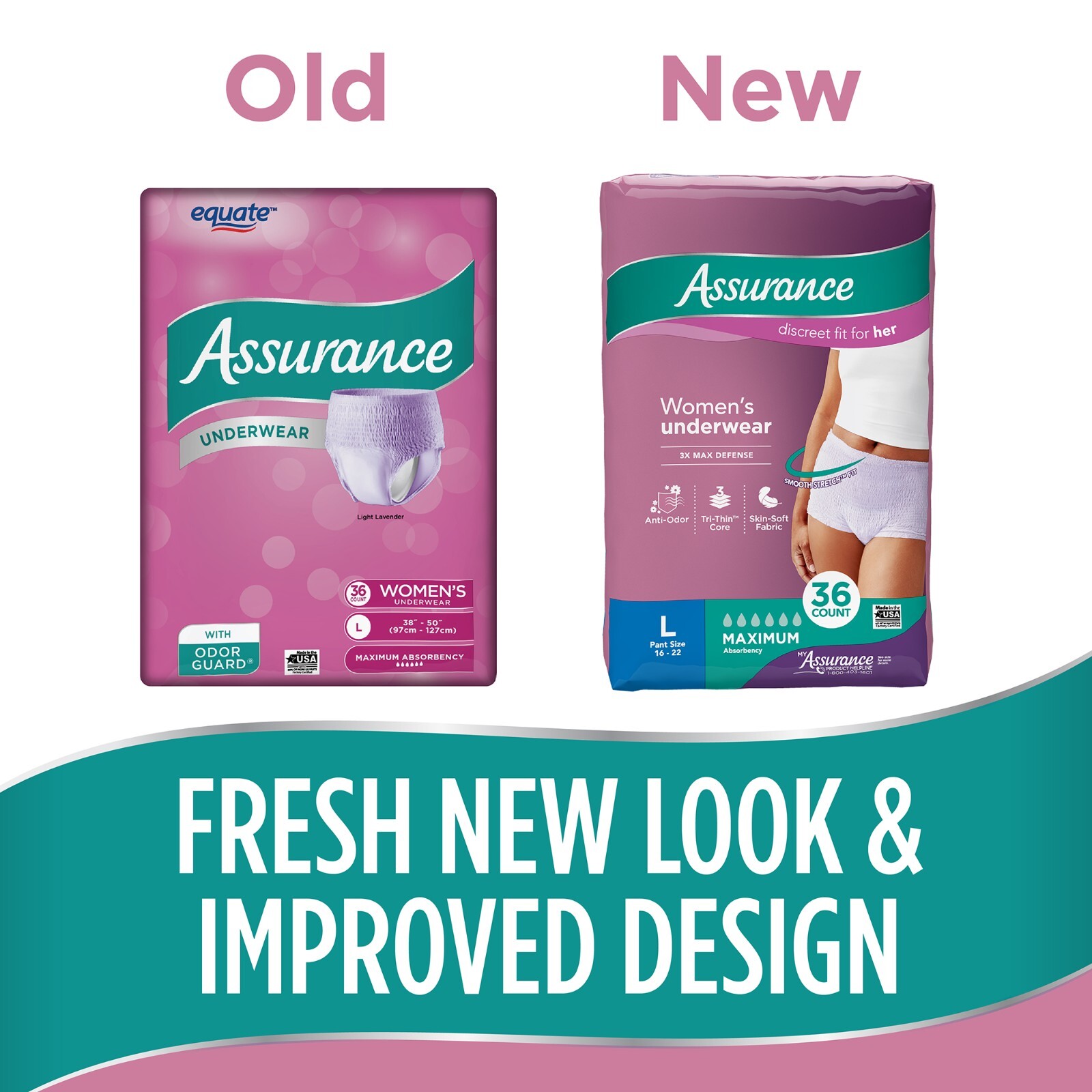 108 Count Assurance Incontinence Underwear Women Max Size Large Pant Size 16-22