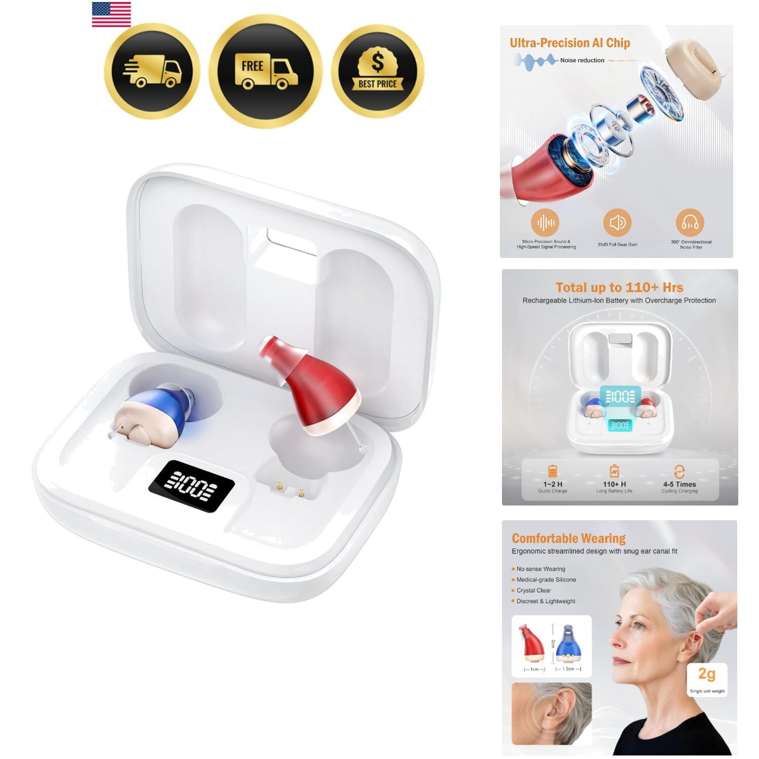 Rechargeable Hearing Aid for Seniors with 16-Channel Digital Chips Intelligen…