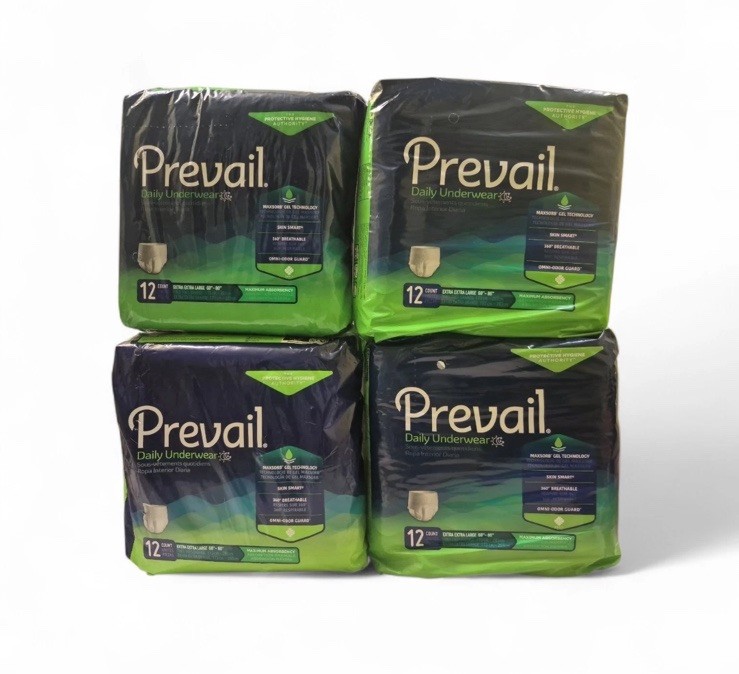 4 Packs 48 ct Prevail Adult Daily Disposable Underwear XXL Maximum Absorbency