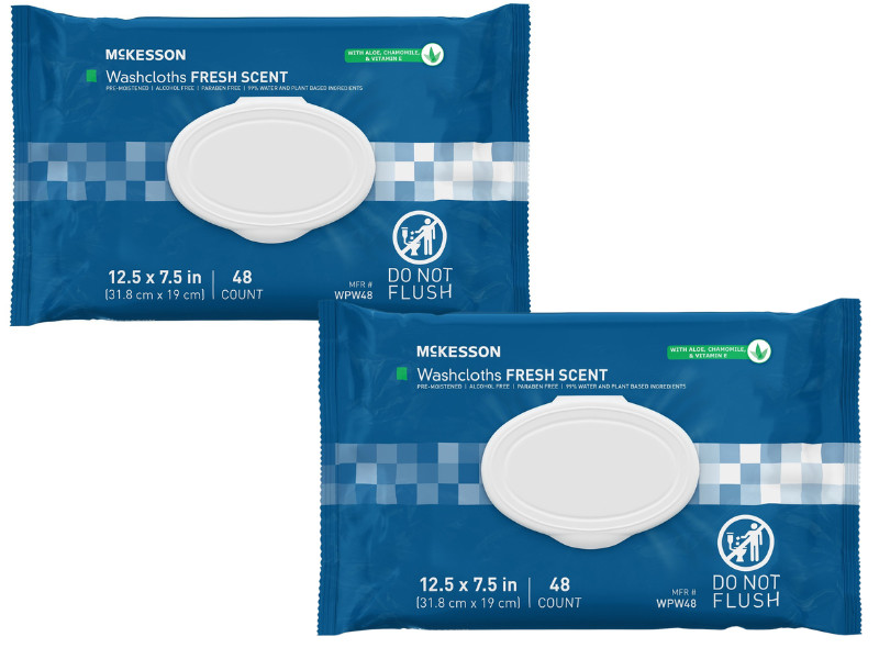 McKesson Personal Cleansing Wipe 7.5 x 12.5″ WPW48 2-Pack 48 Wipes