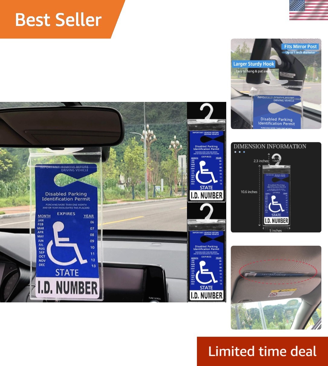 Durable 2-Pack Handicap Parking Sign Holder with Large Hanger & Clear View