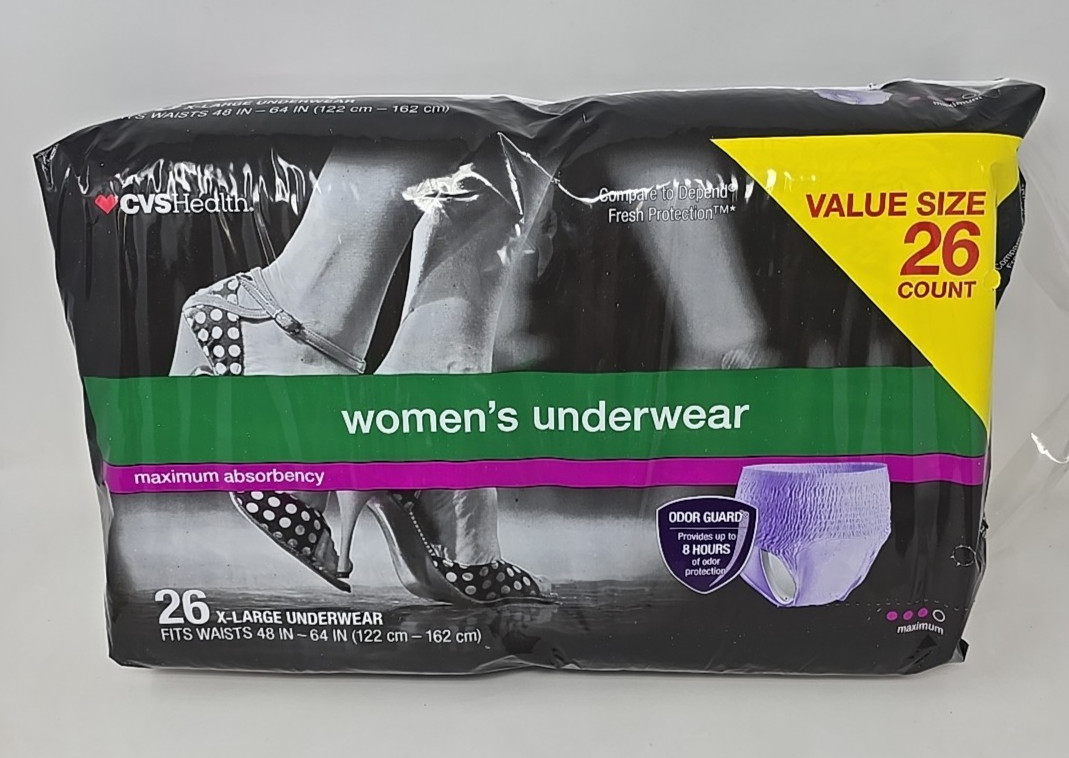CVS Health Women’s Underwear X-L 48″- 64″ Waist Maximum 28 Ct Max Absorbency