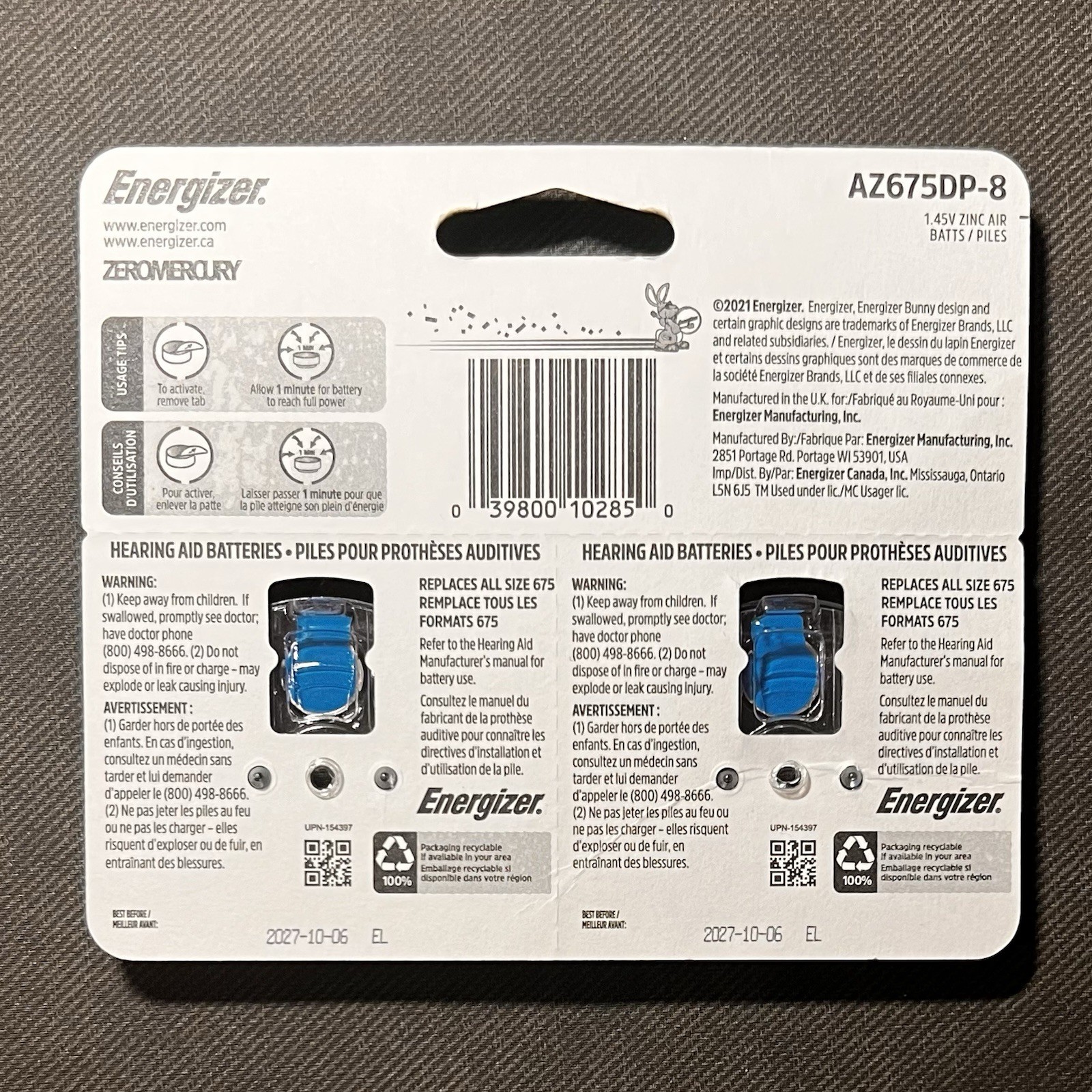 EZ Turn and Lock Size 675 Hearing Aid Batteries – 8 Pack