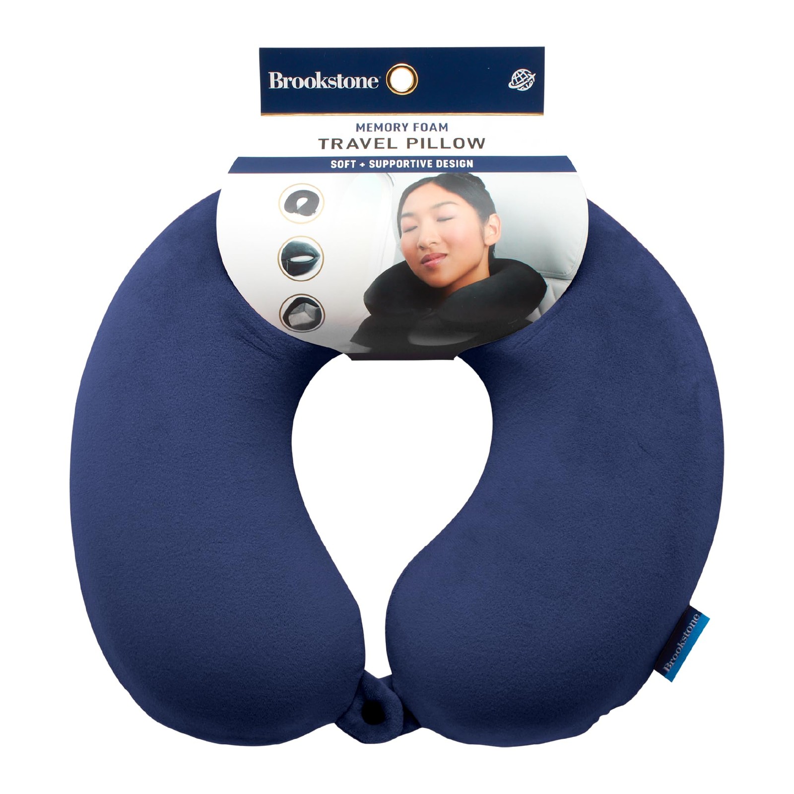 Brookstone Travel Neck Pillow – Lightweight Fleece Casing One Size, Blue