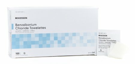 McKesson Sanitizing Skin Wipe, Individual Packet, Unscented, Box of 100,
