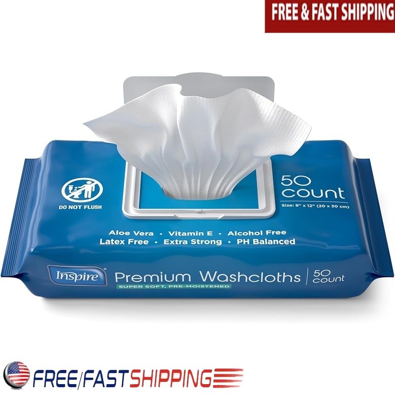 Aloe Vera Disposable Washcloths Adults Incontinence Care Bathing Wipes 50 Count
