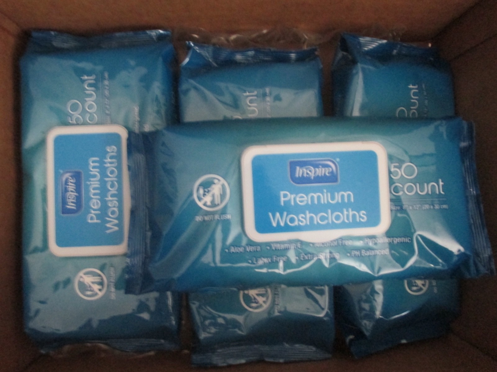 INSPIRE PREMIUM WASHCLOTHS 50 COUNT SIZE 8″X12″ LATEX FREE, HYPOALLERGENIC 200CT