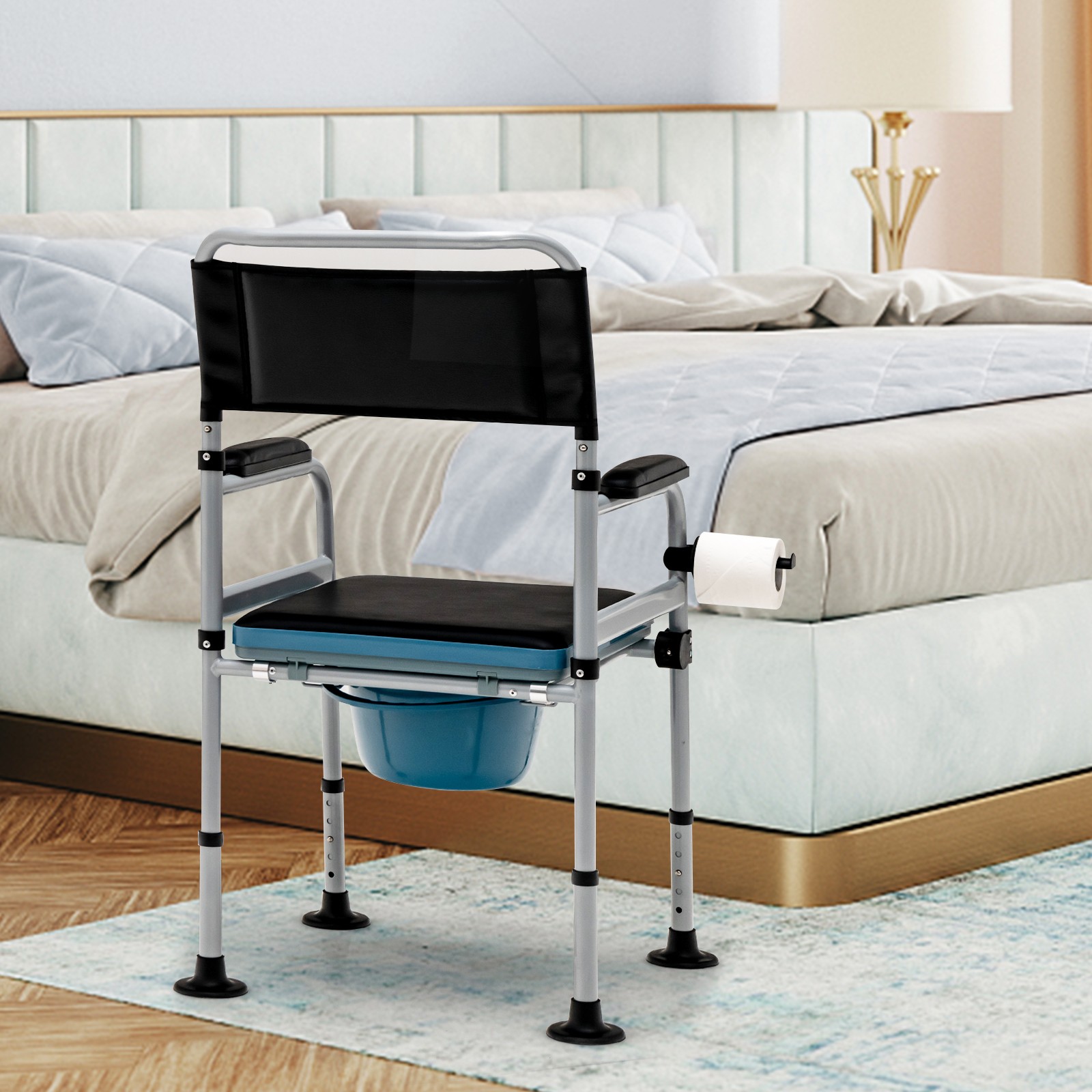 4-in-1 Bedside Commode Folding Toilet Chair Shower Chair Mobile Toilet Chair