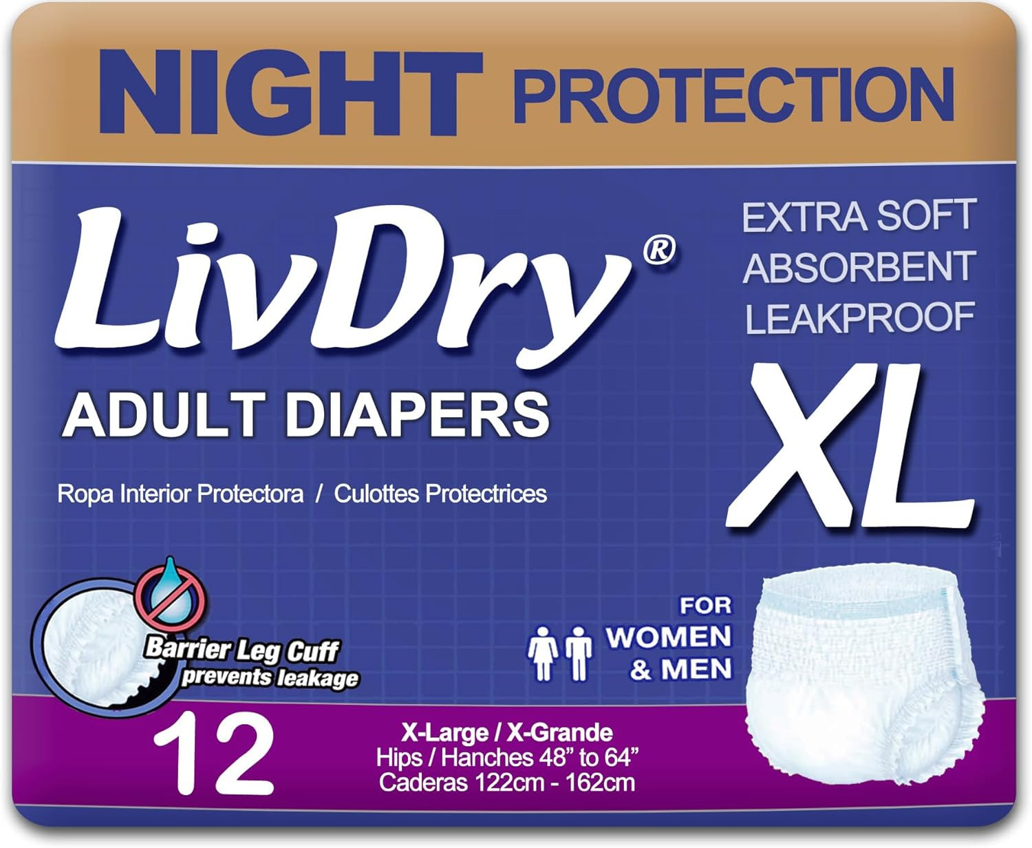 XL Overnight Adult Diapers for Women and Men, Incontinence Underwear, X-Large, 1