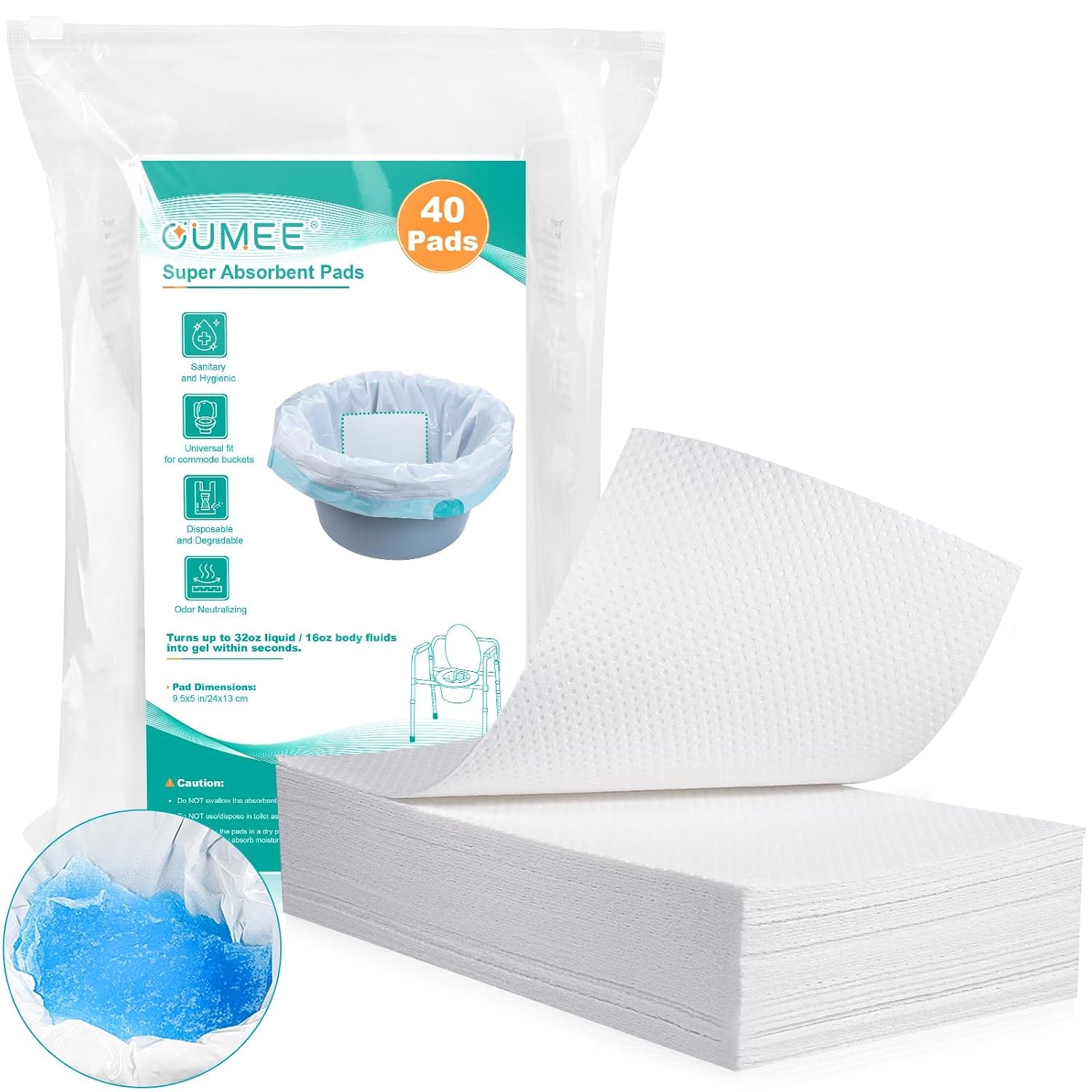 Absorbent Commode Pads for Bedside Commode Bucket 40 Count Adult Liners Pads