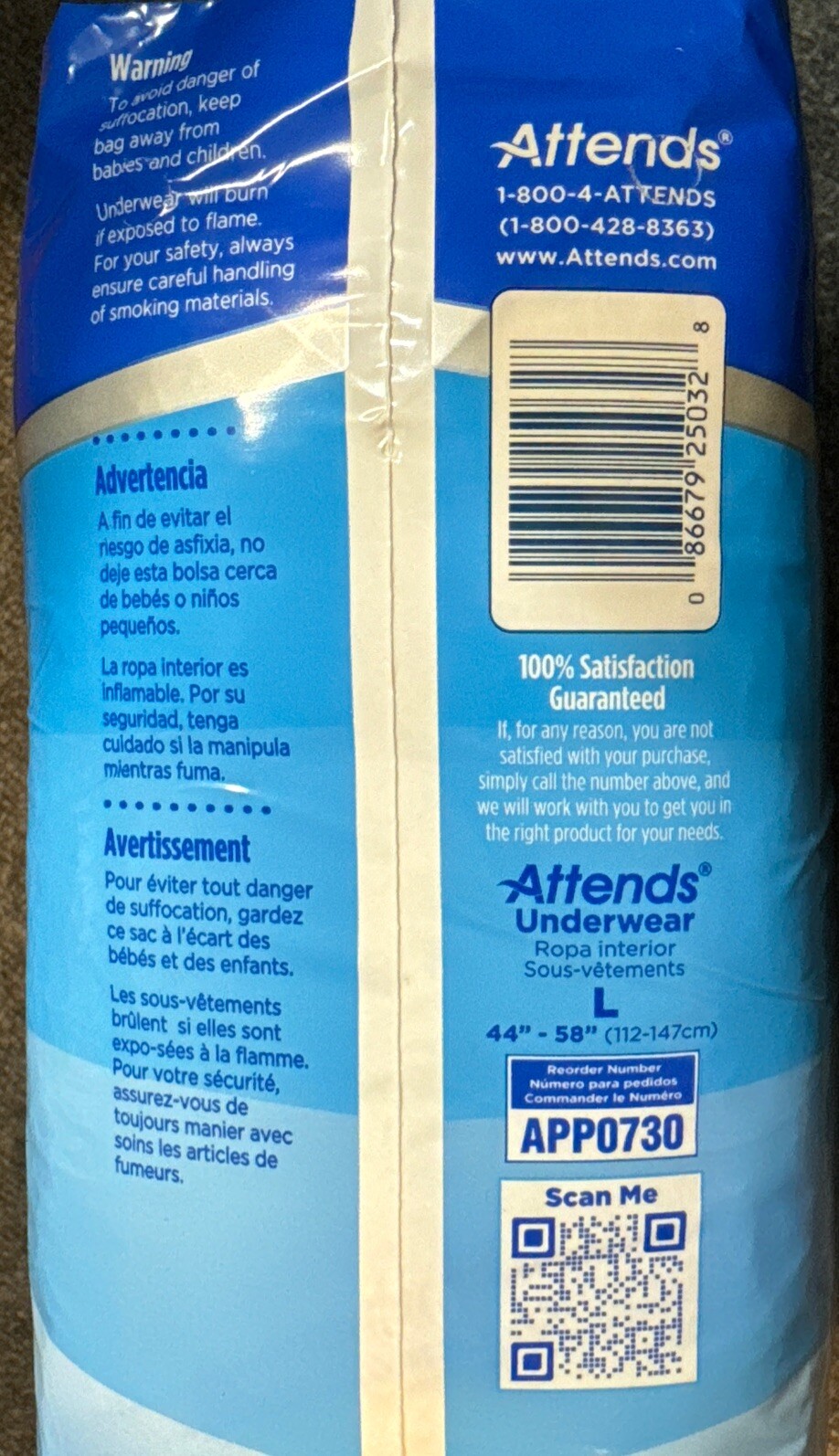 Attends Disposable Underwear Large 44-58″ – Ultimate Absorbency APP0730 72 Count