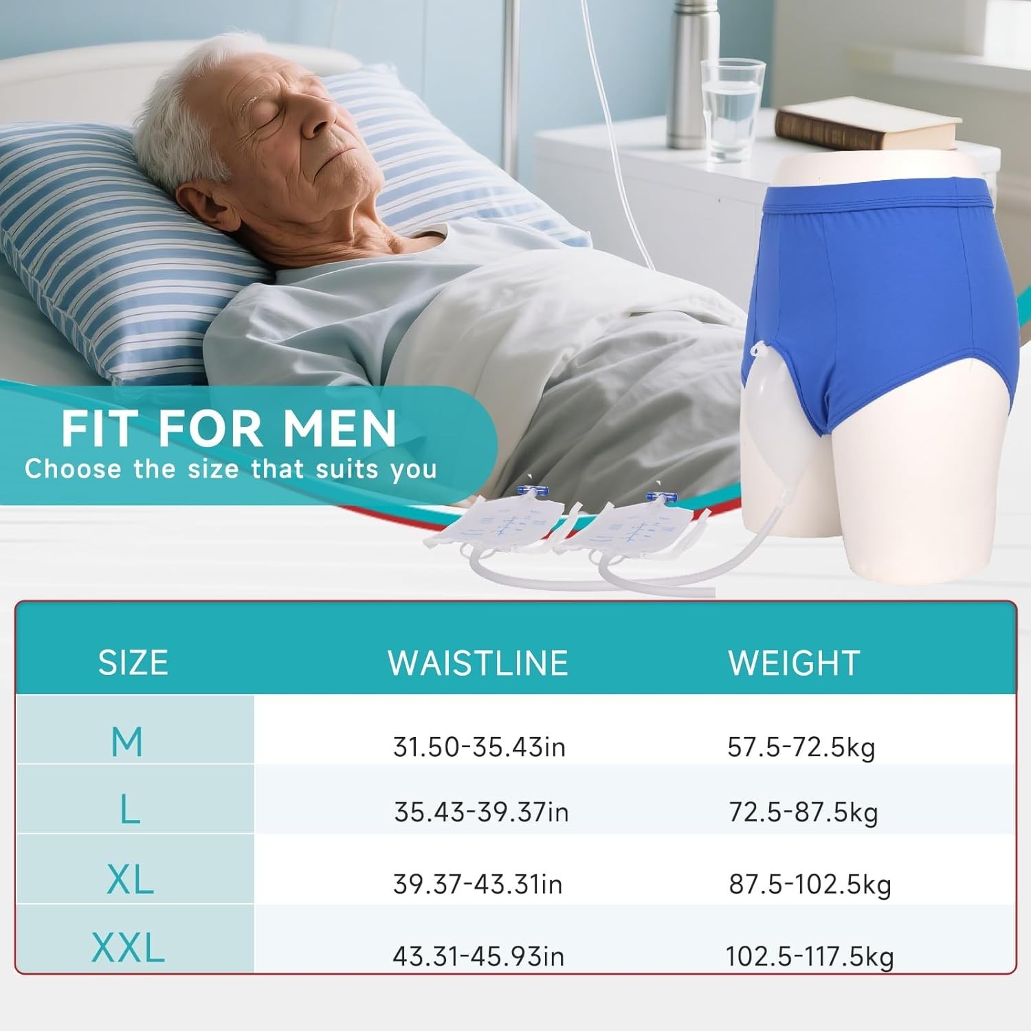 Men’s Wearable Urine Collector:500ml×2 Reusable Leakproof Leg Bags,Portable Cath