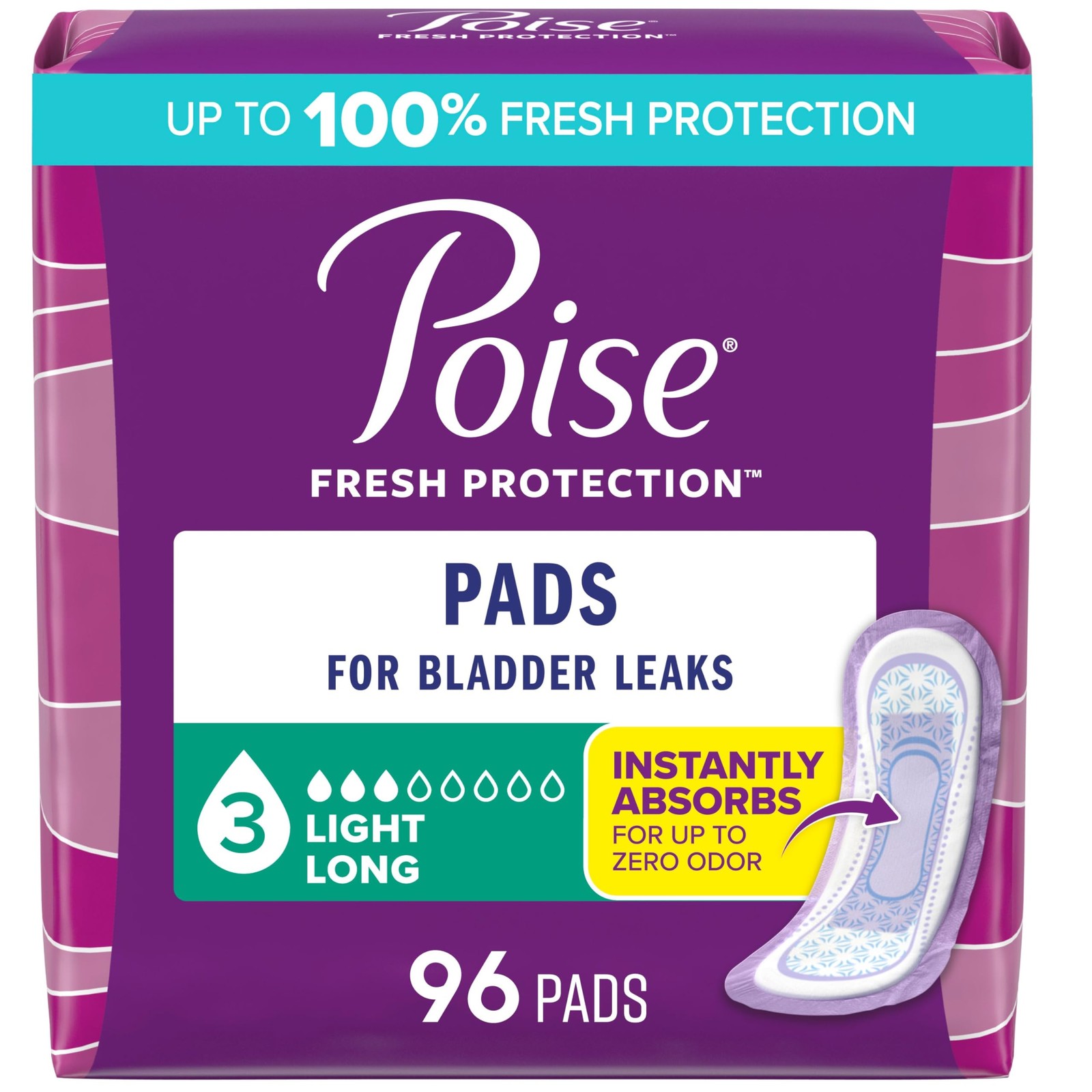 poise Incontinence Pads & Postpartum Incontinence Pads, 3 Drop Light 96 Count