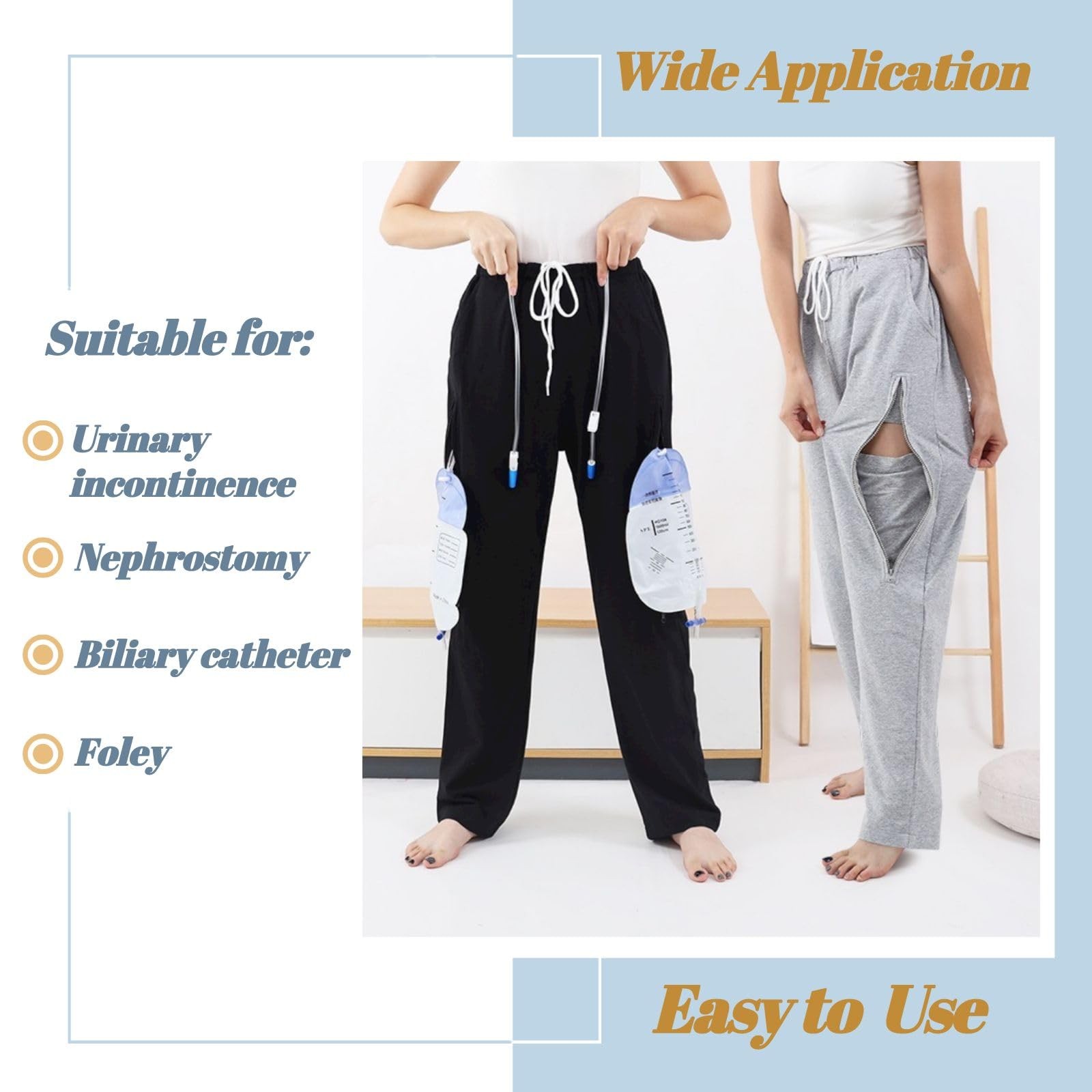Catheter Leg Bag Pants, Urine Bag Holder Pants for Men/Women with Double