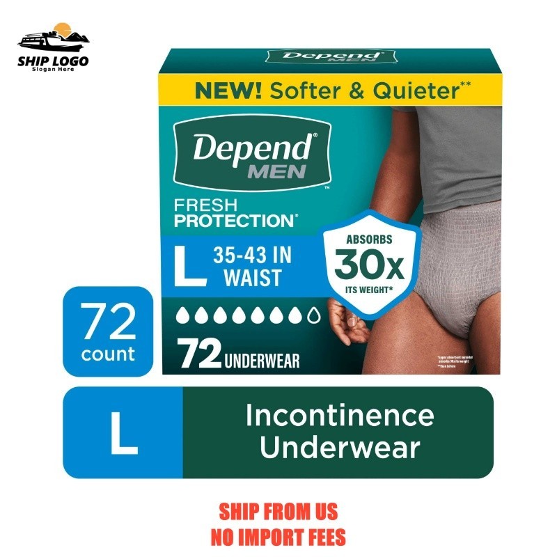 Depend Fresh Protection Incontinence Underwear for Men, Adult Diapers, L, 72 Cou