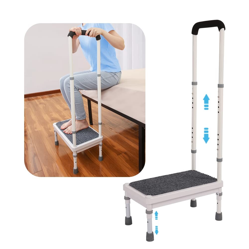 Step Stool with Handle for Elderly Adults, High Beds Steps Heavy Duty Metal S…