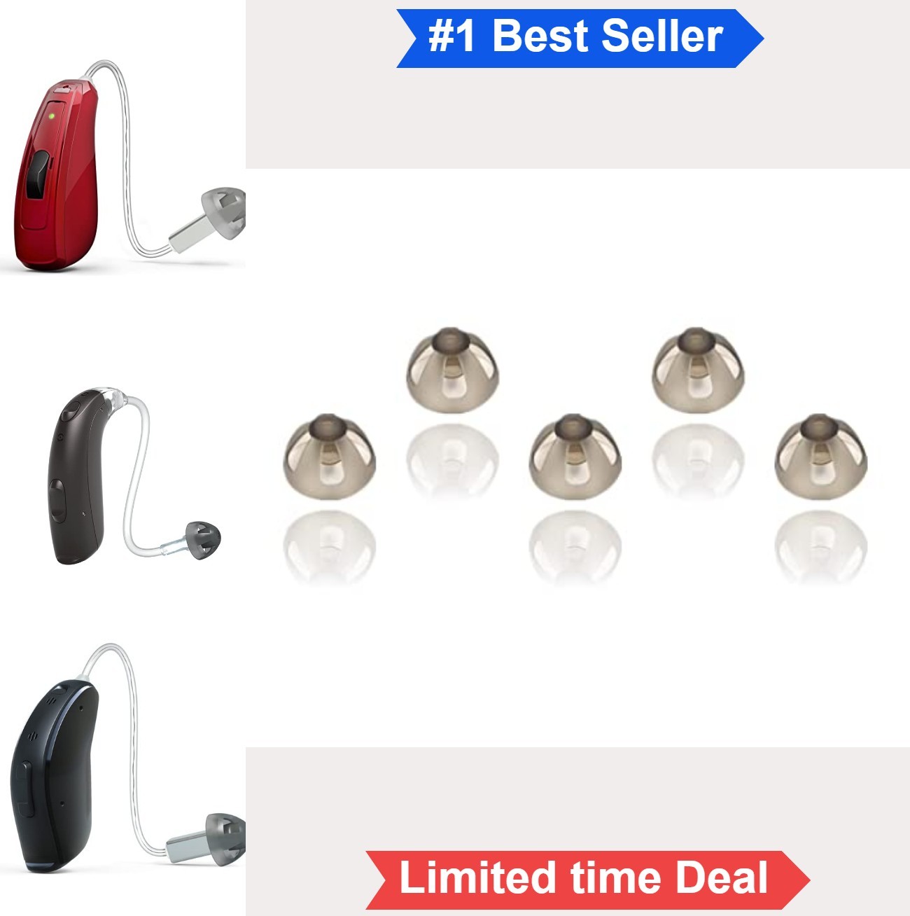 Hearing Aid Domes 10mm Smoky Gray Silicone Tips for ReSound Open Fit BTE RIC 5