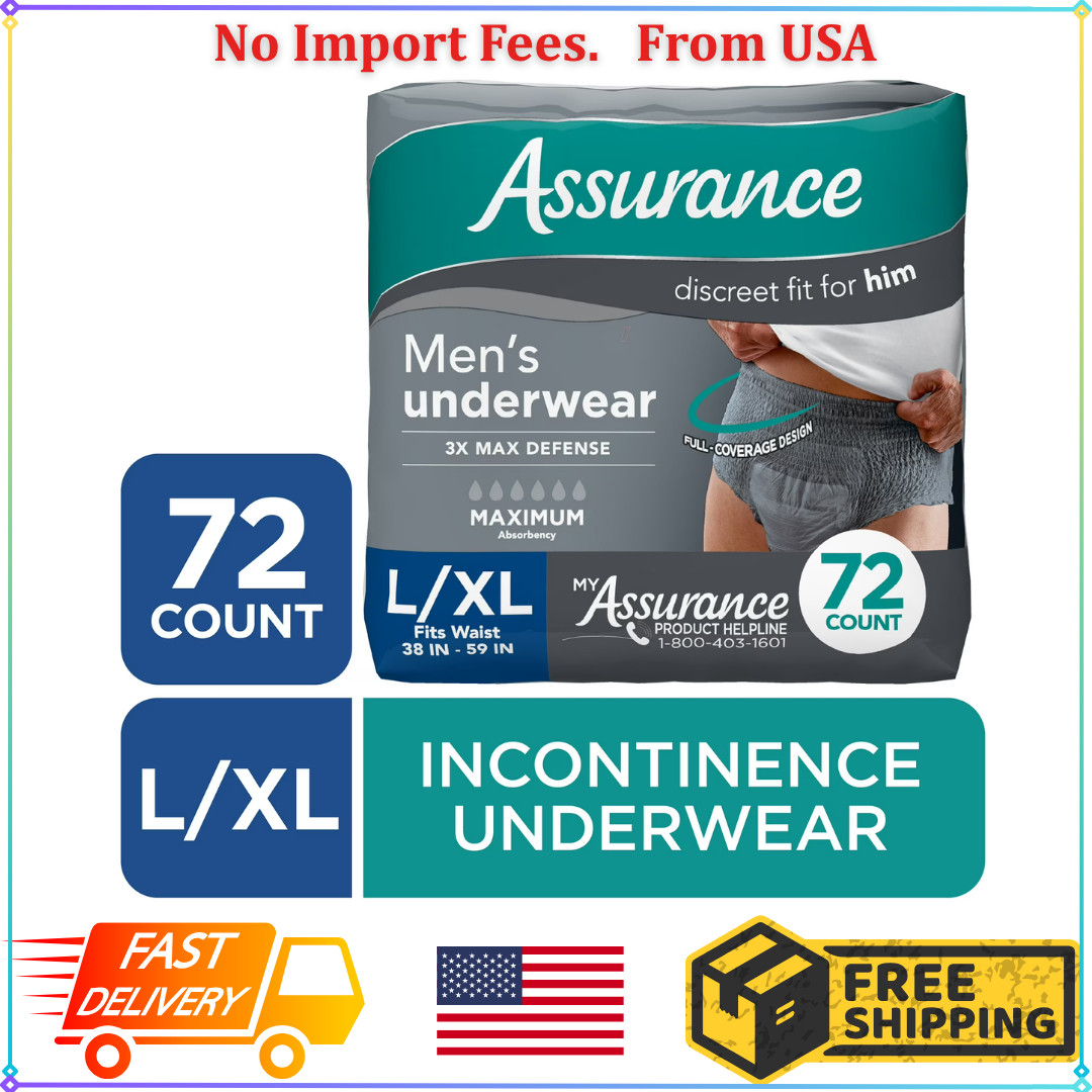 Assurance Men’s Incontinence Underwear, Large, Maximum Absorbency, 72 Count