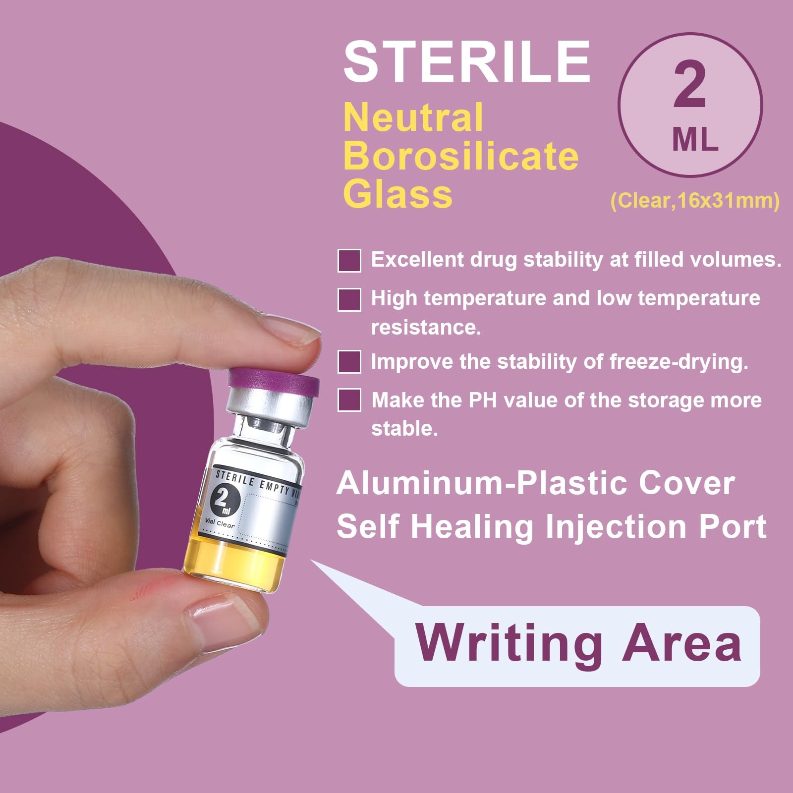 Threlaco 20 Pcs 2ml Sealed Sterile Empty Vials with Self Healing Injection Po…