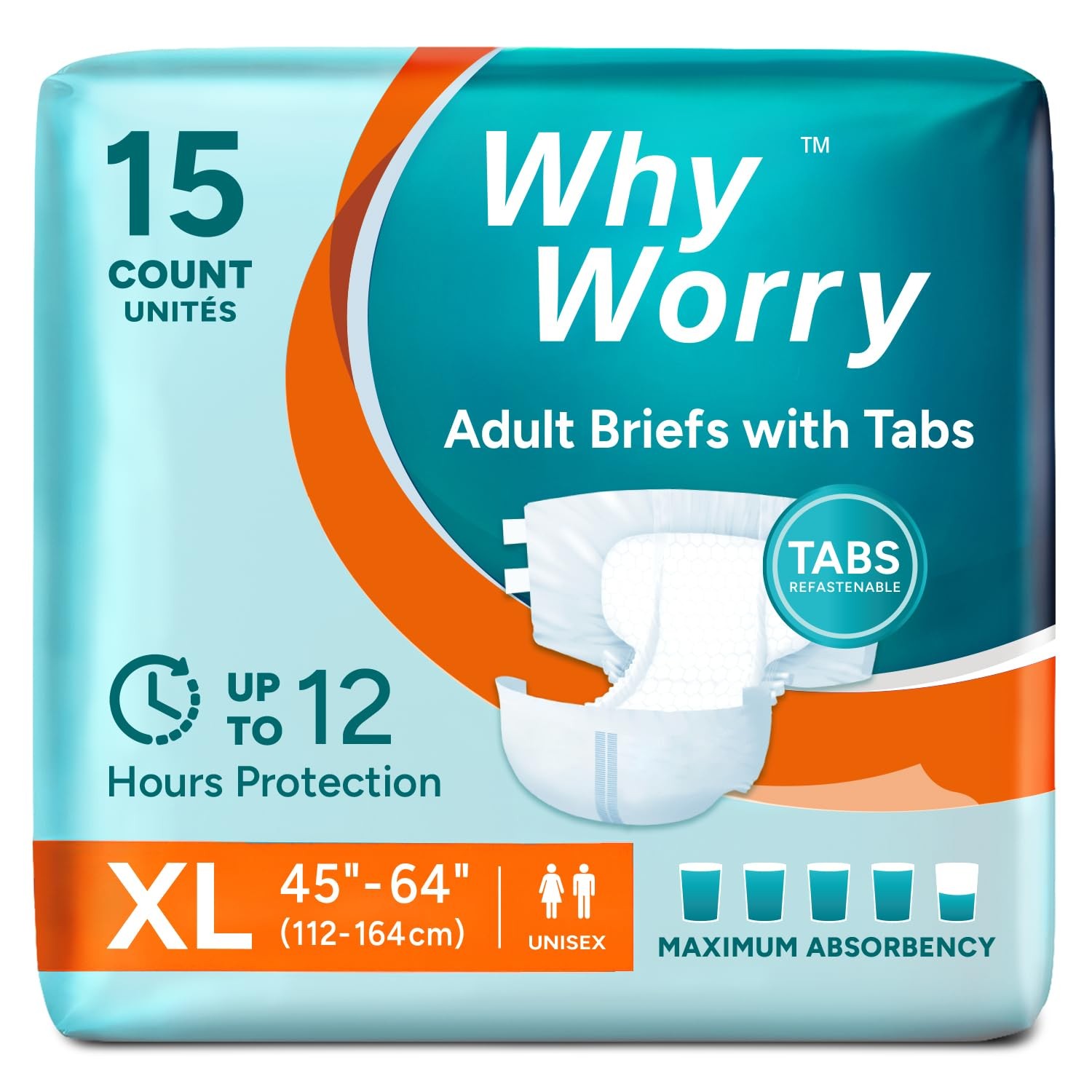 WhyWorry Adult Diapers with Tabs, Disposable Incontinence Briefs for Women & …