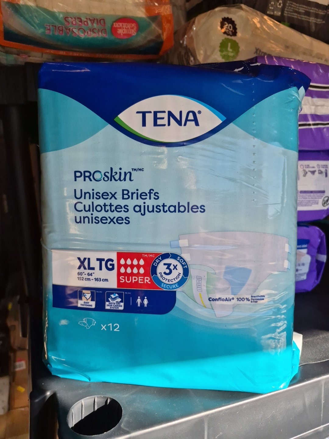 Tena Proskin Unisex Briefs XL 12 Count Super Absorbency Breathable
