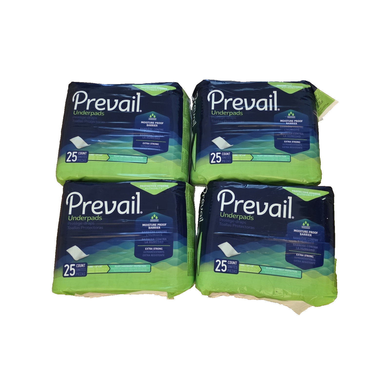 4 count Prevail Underpads Extra Strong 24 oz L 18 x 24 in Moisture Proof, 25 Ct