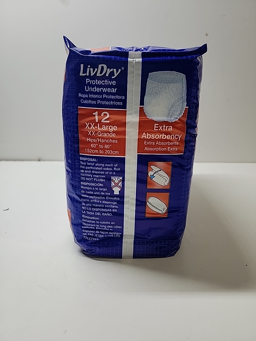 LivDry Adult XXL Protective Underwear Super Absorbent, (12 Pcs)