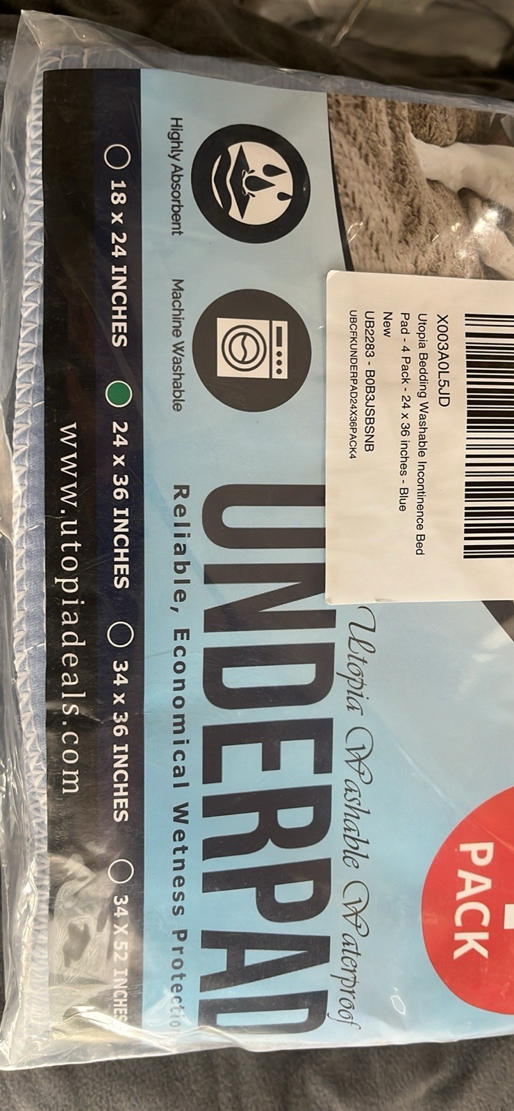 Utopia Bedding Waterproof Washable Underpads 4 Pack 24×36 Blue