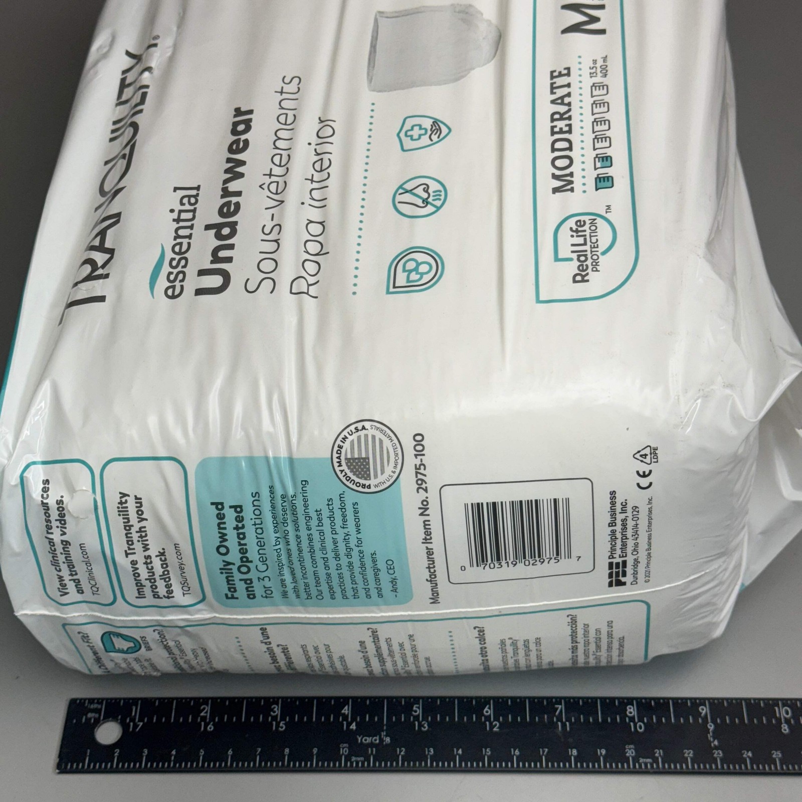 TRANQUILITY 2PK of 25 Essential Underwear – Heavy Medium (34-48in) White