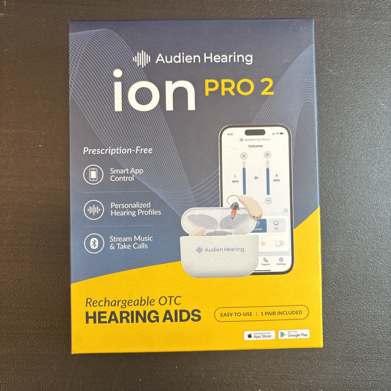 Audien Hearing ion Pro 2 OTC Rechargeable Hearing Aids App Control Brand New