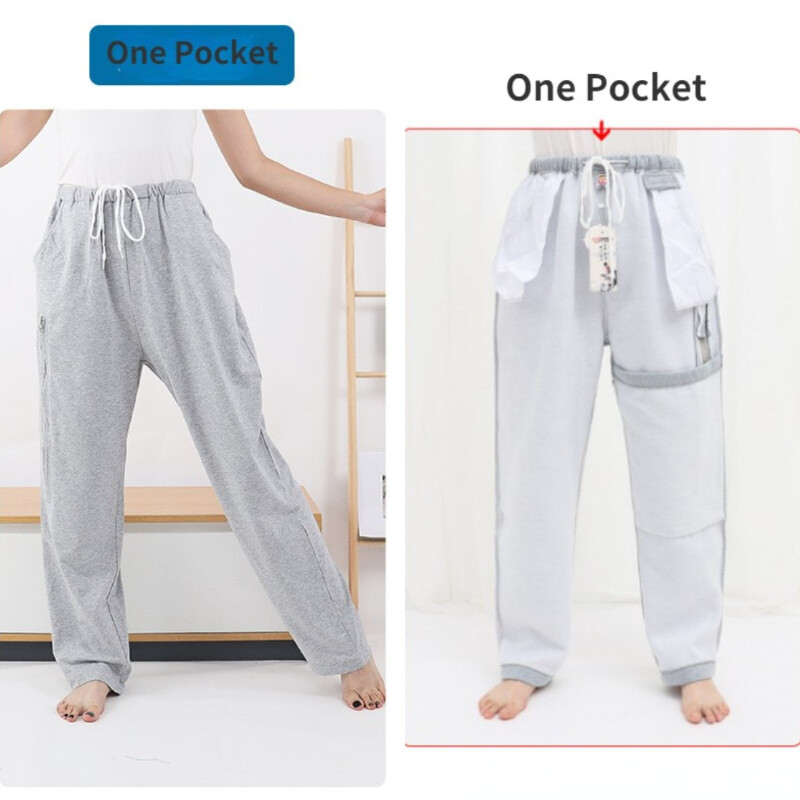 Unisex Elderly Patient Care Pant with Pocket Urine Drainage Bag Holder Loose