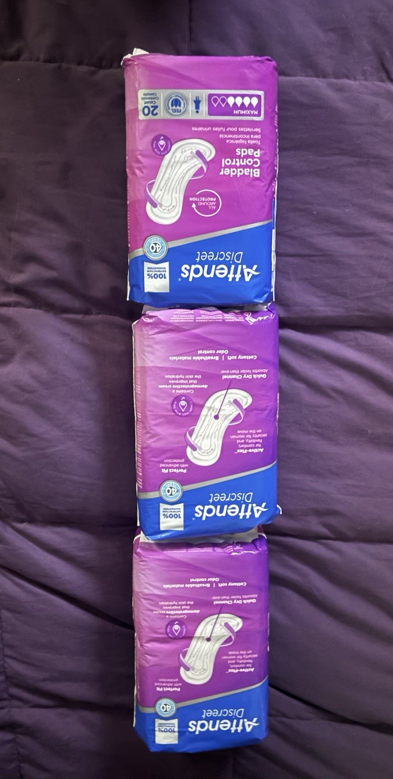 3 packs (60pads) of Attends