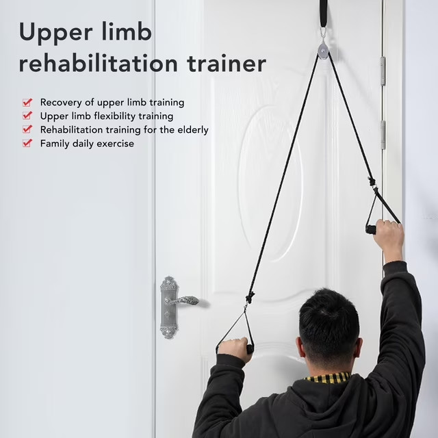 Overhead Shoulder Pulley Over Door Physical Therapy System Thick Nylon Rope Reha