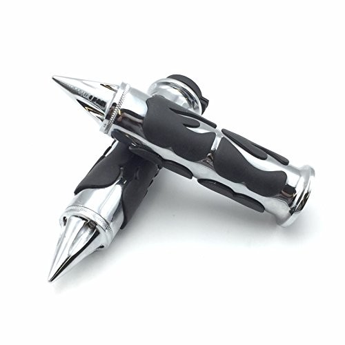 HK MOTO- Motorcycle Chrome Spike Comfort Rubber Flame Hand Grip 25mm 1″ 1 inch