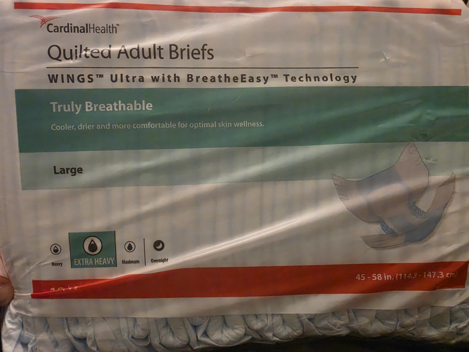 Cardinal Health WINGS Ultra Adult Briefs L/XL Size 2 Extra Heavy 15 Ct Lot of 2