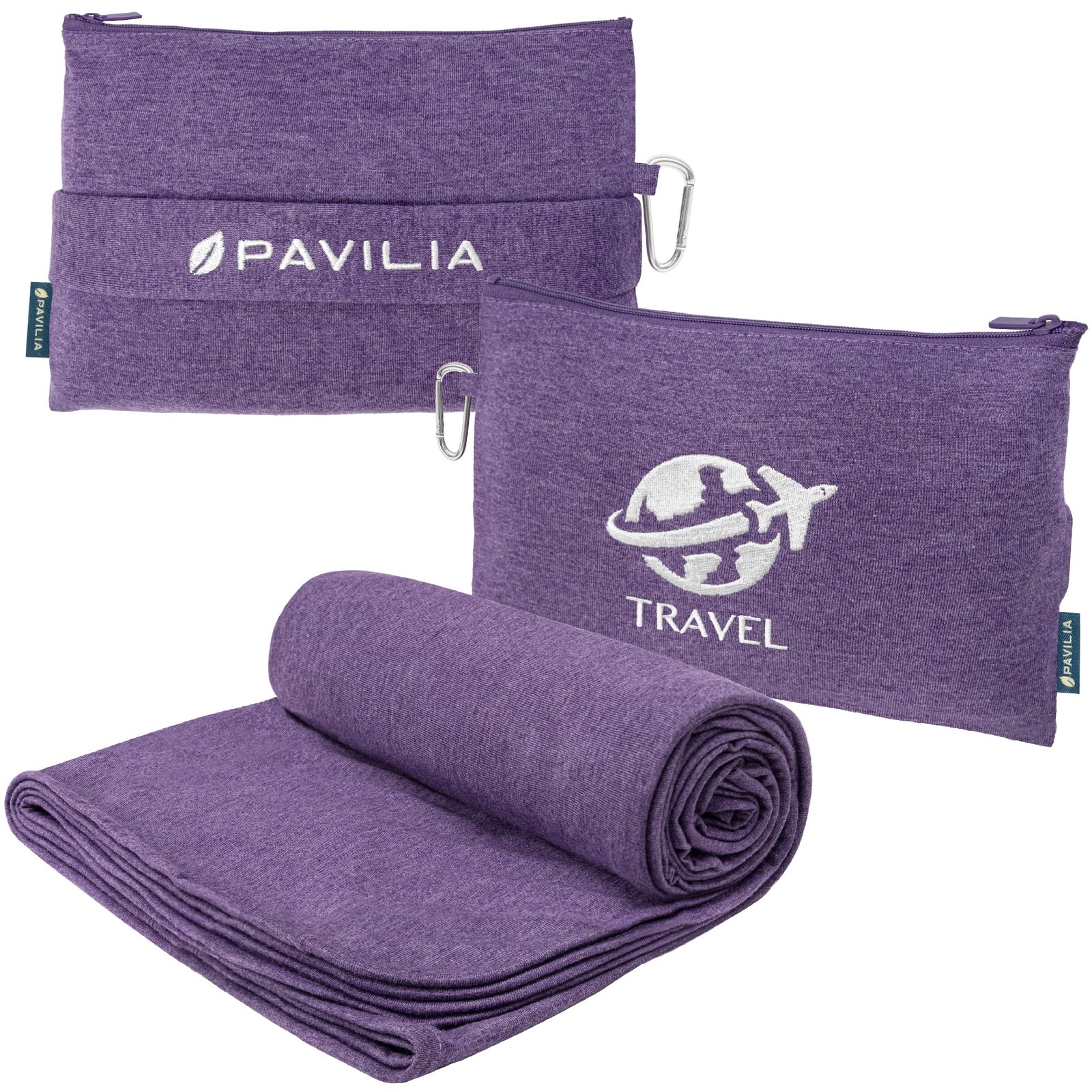 PAVILIA Travel Blanket Compact, Airplane Packable Bag, 65 x 40 inches, Purple