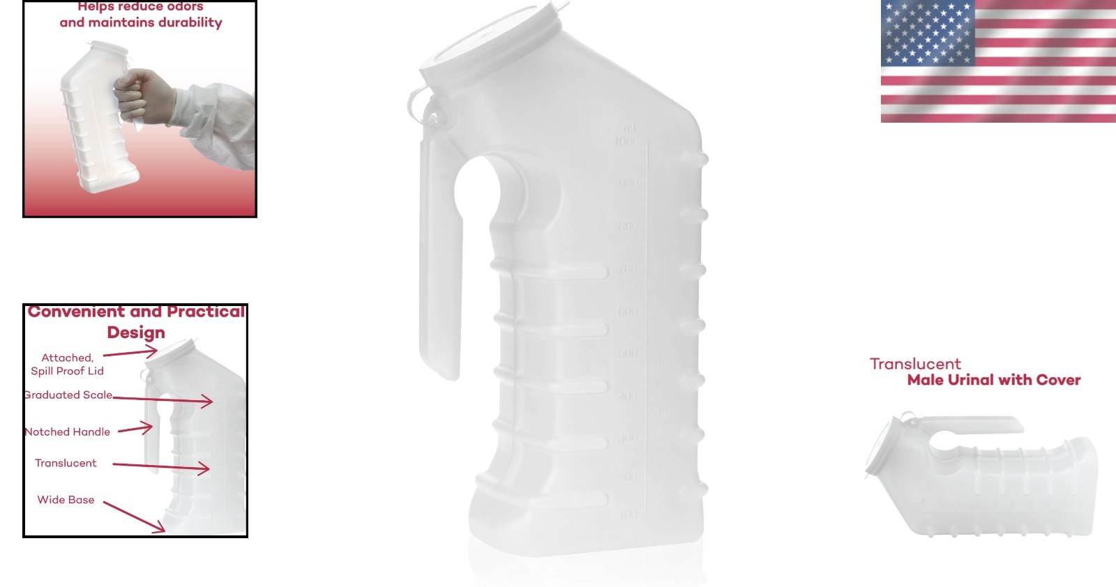 Translucent Male Urinal with Leak-Proof Cover – Ideal for Travel & Emergencies