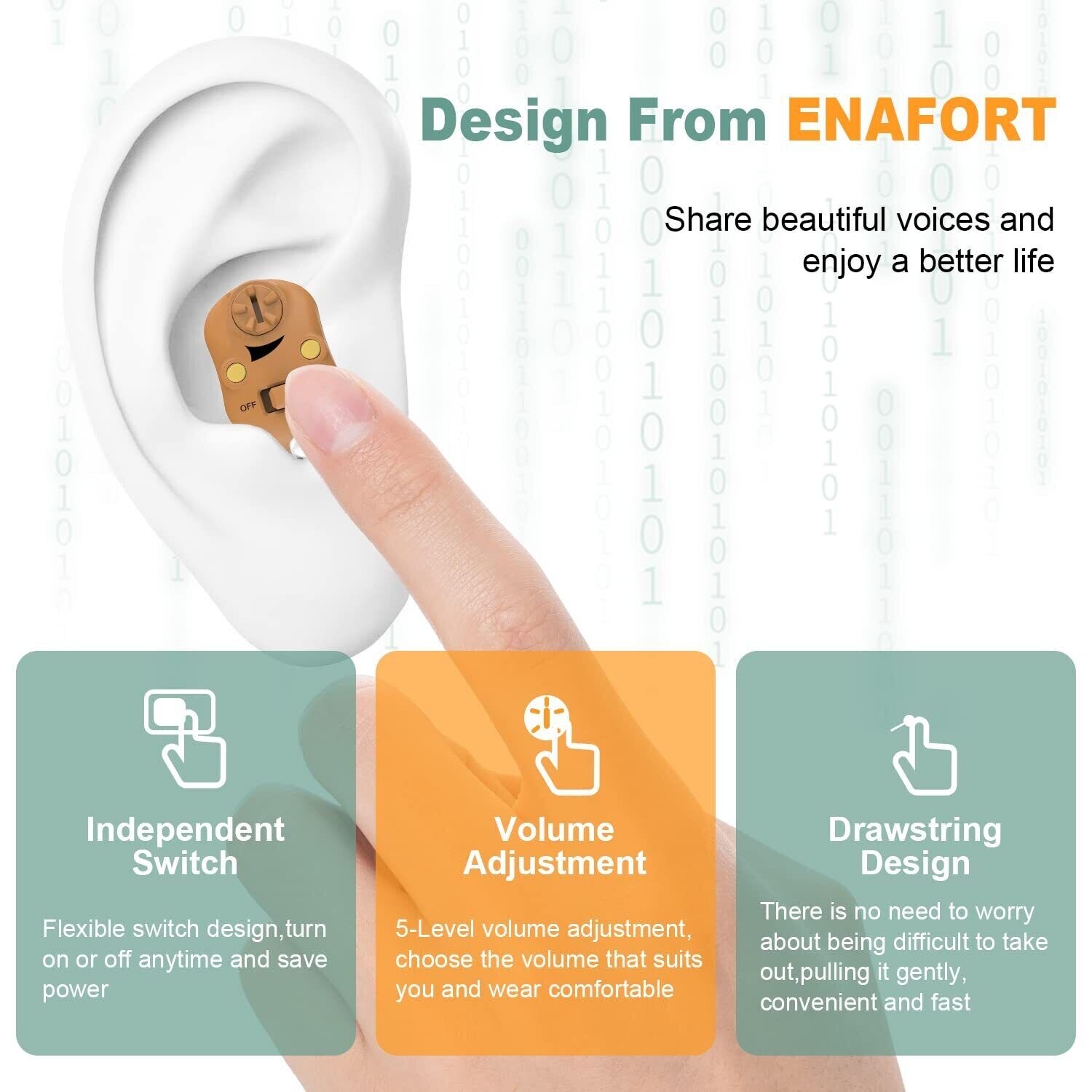 Enafort Hearing Amplifier Rechargeable, Mini CIC Digital Hearing Aids, Red/Blue