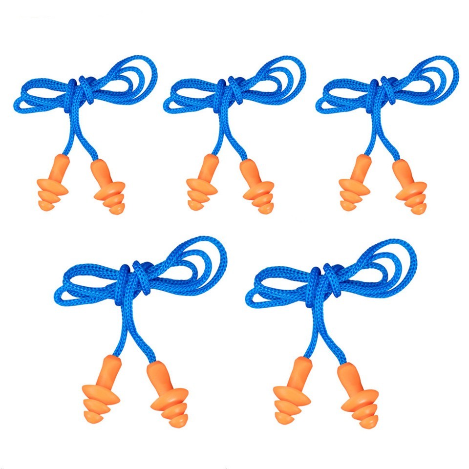 Reusable Silicone Earplugs for Noise Reduction Corded Sleeping Ear Plug 5 Pairs