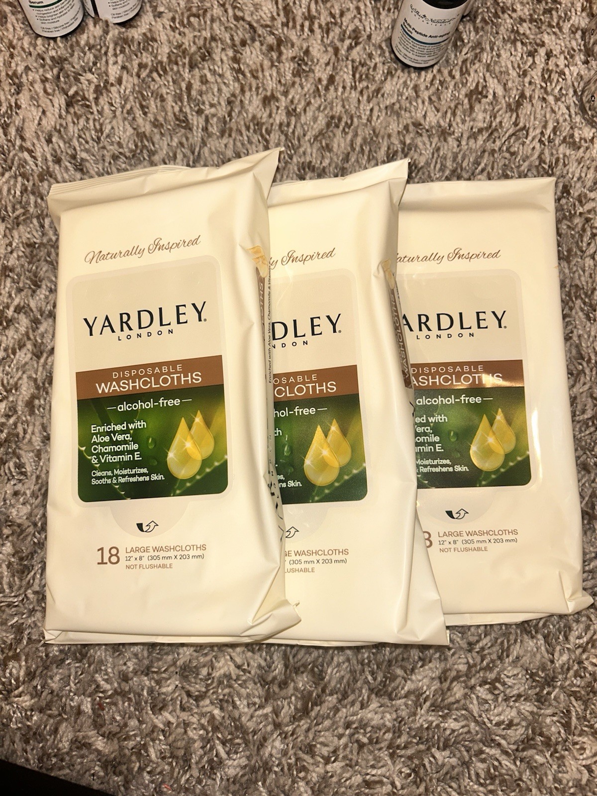 Yardley London Disposable Washcloths (3) 18ct Large Wipes Aloe Chamomile Vit E