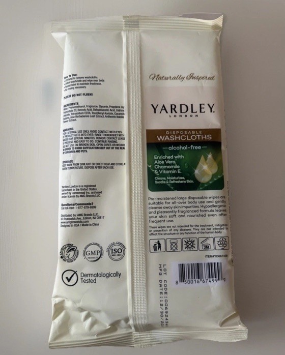 6x Lot of Yardley London Body Wipes 18 ct. Disposable Wash Cloths 12×8″ 108 CT D