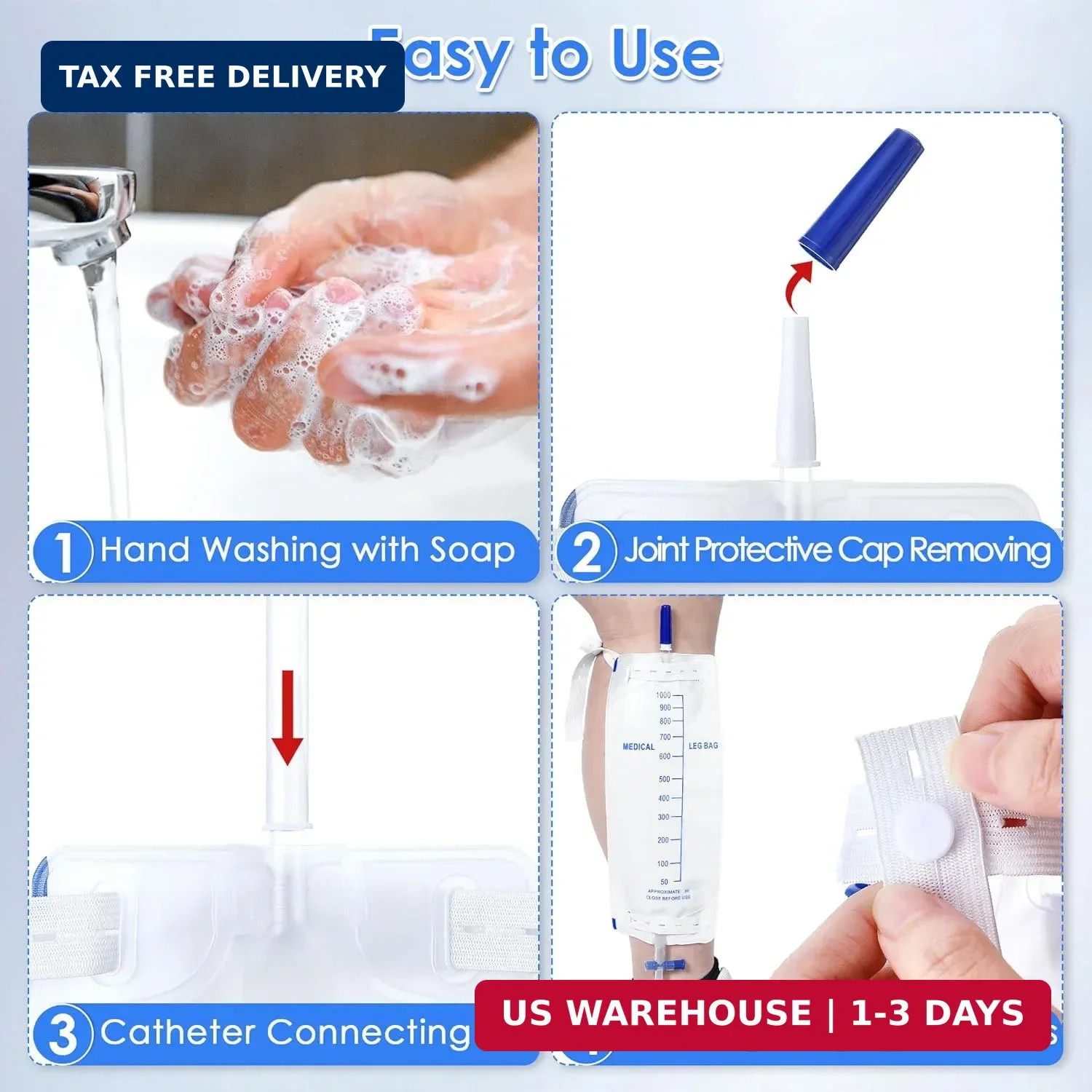 5 Pack 33.8oz/1000ml Leg Bag Urinary Drainage Bag with Cloth Straps, Leg Cathete